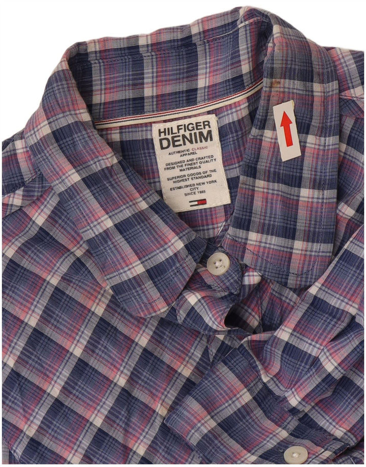 Tommy Hilfiger Womens Shirt UK 14 Medium Blue Check Cotton