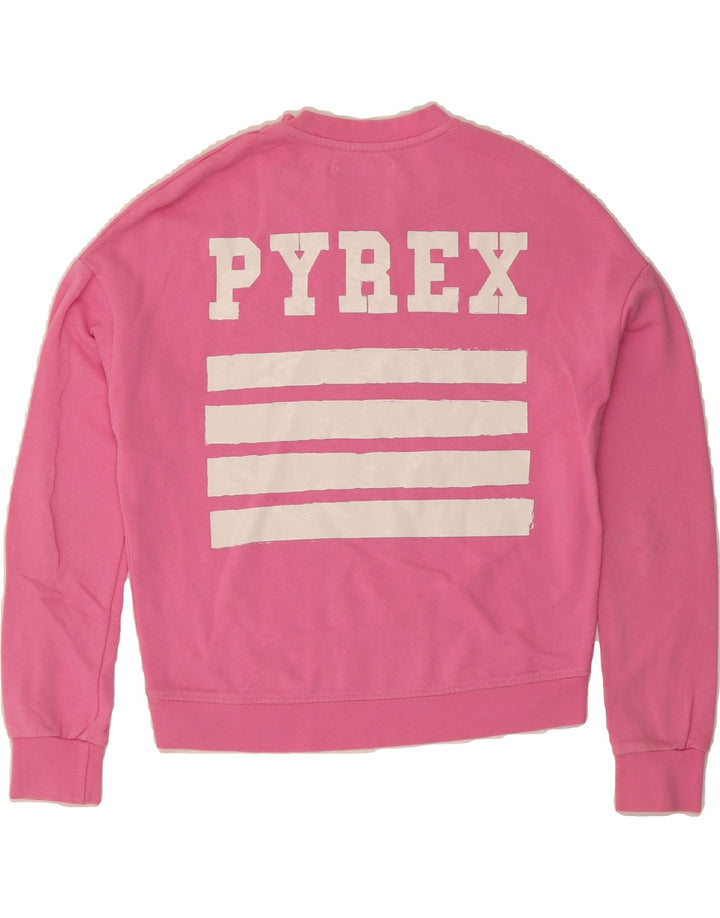 PYREX Womens Oversized Graphic Sweatshirt Jumper UK 10 Small Pink Cotton Vintage Pyrex and Second-Hand Pyrex from Messina Hembry 