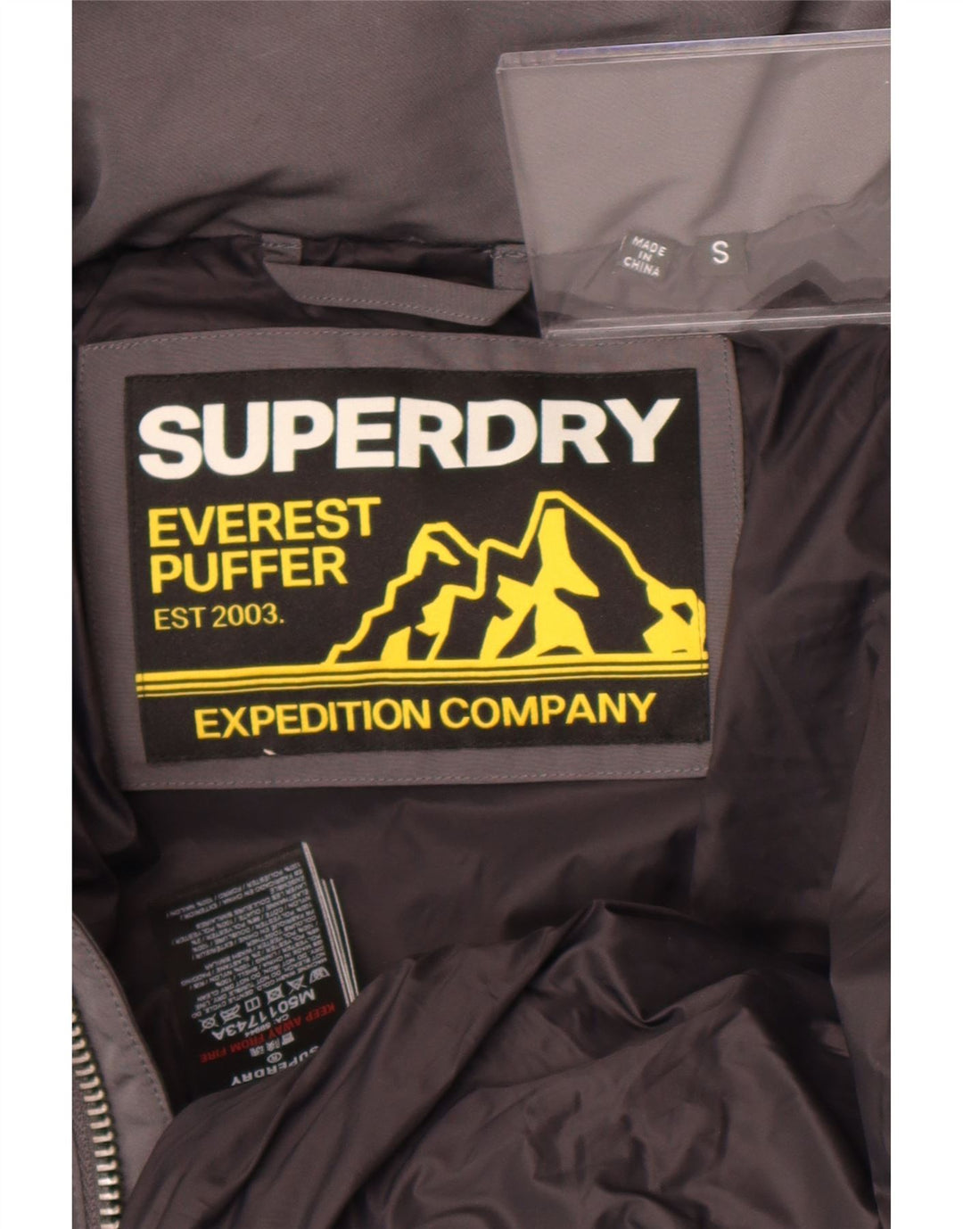 Superdry Mens Graphic Hooded Padded Jacket UK 36 Small Grey Polyester