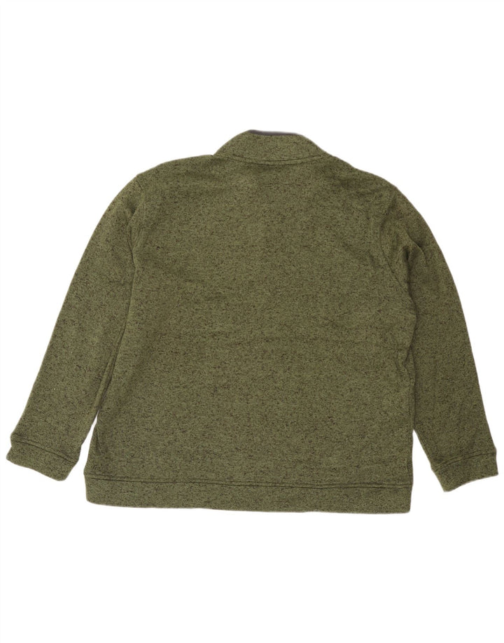 Eddie Bauer Mens Button Neck Sweatshirt Jumper 2XL Green Flecked Polyester