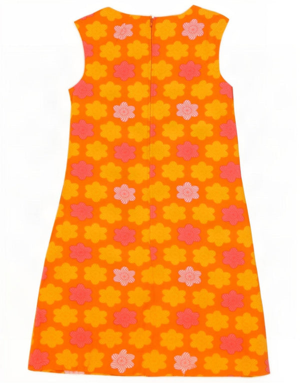 Vintage Womens Sleeveless A-Line Dress IT 40 Small Orange Floral Cotton