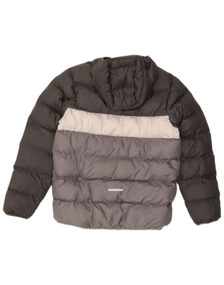Adidas Boys Hooded Padded Jacket 13-14 Years Grey Colourblock Polyester