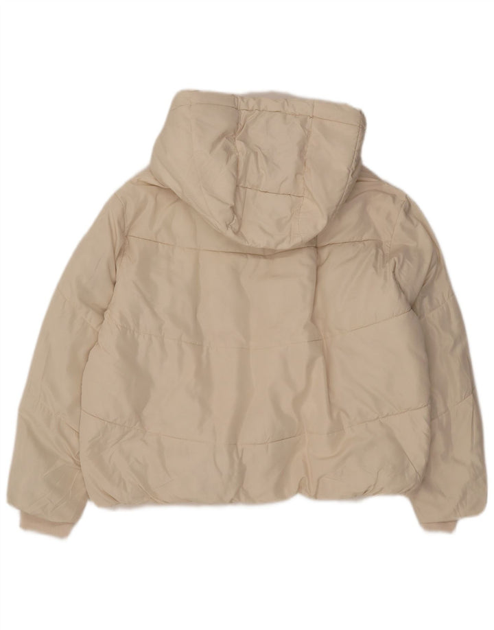 Zara Veste matelassée surdimensionnée à capuche pour femme UK 10 Small Off White Polyester