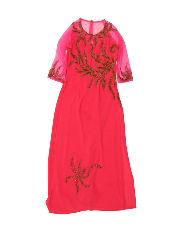 VINTAGE Womens 3/4 Sleeve Maxi Dress IT 38 Small Pink