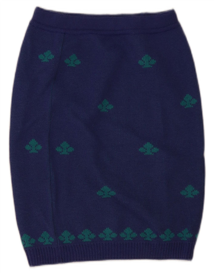 Stefanel Womens Knit Pencil Skirt W28 Medium Blue Geometric Wool