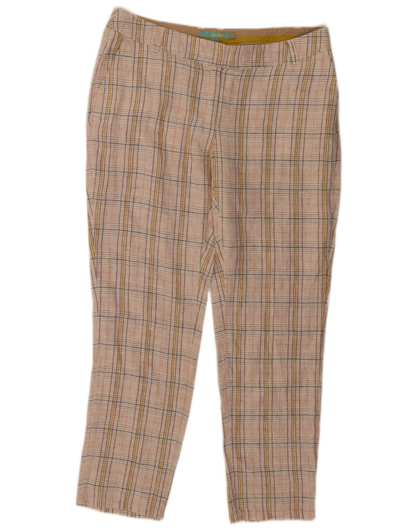 Pantaloni chino dritti da donna Boden UK 14 Large W34 L28 Lino a quadri beige