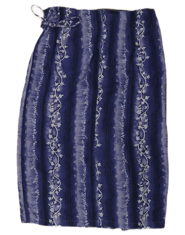 Gonna a portafoglio da donna vintage UK 18 XL W30 blu floreale