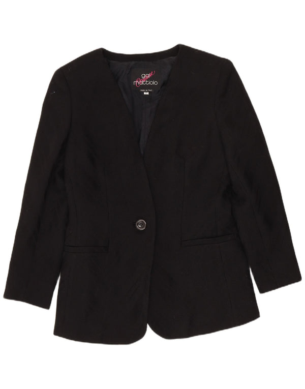 Gai Mattiolo Chaqueta tipo blazer con 1 botón para mujer IT 46 Grande Lana virgen negra