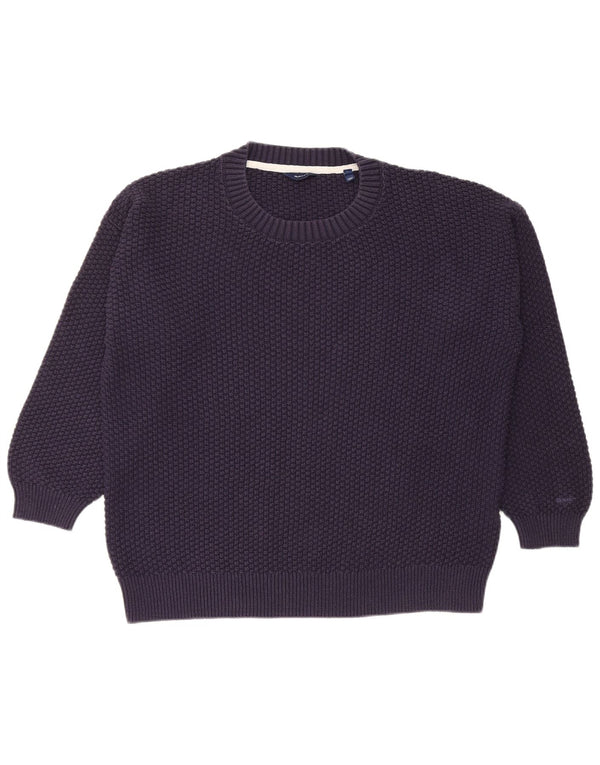 Gant Mens Crew Neck Jumper Sweater Large Navy Blue Cotton