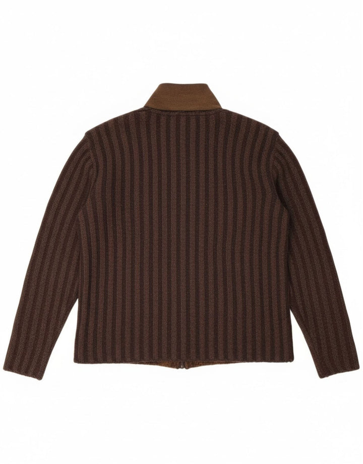 Vintage Mens Cardigan Sweater IT 50 Medium Brown Colourblock Cotton