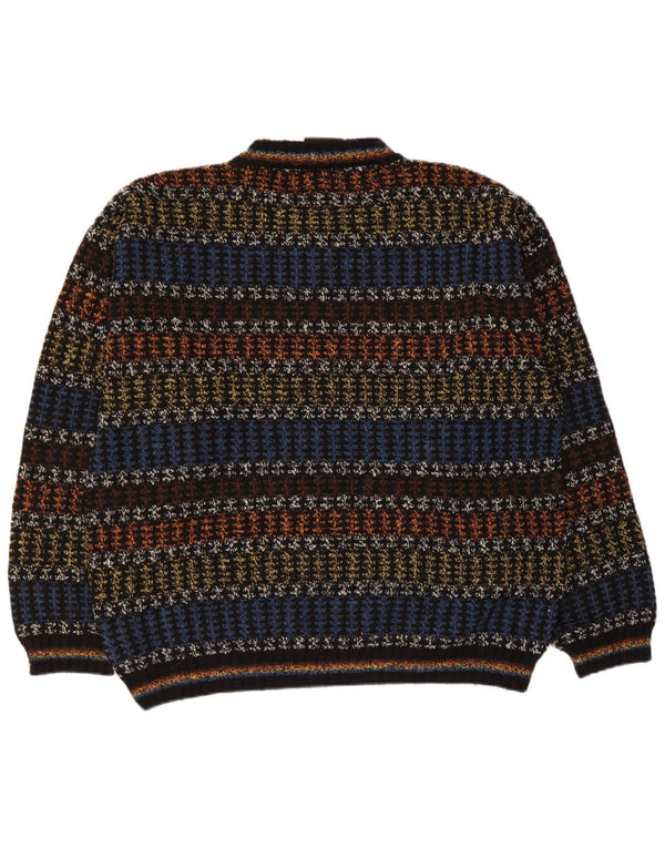 Oxymel Mens V-Neck Jumper Sweater Medium Multicoloured Striped Wool