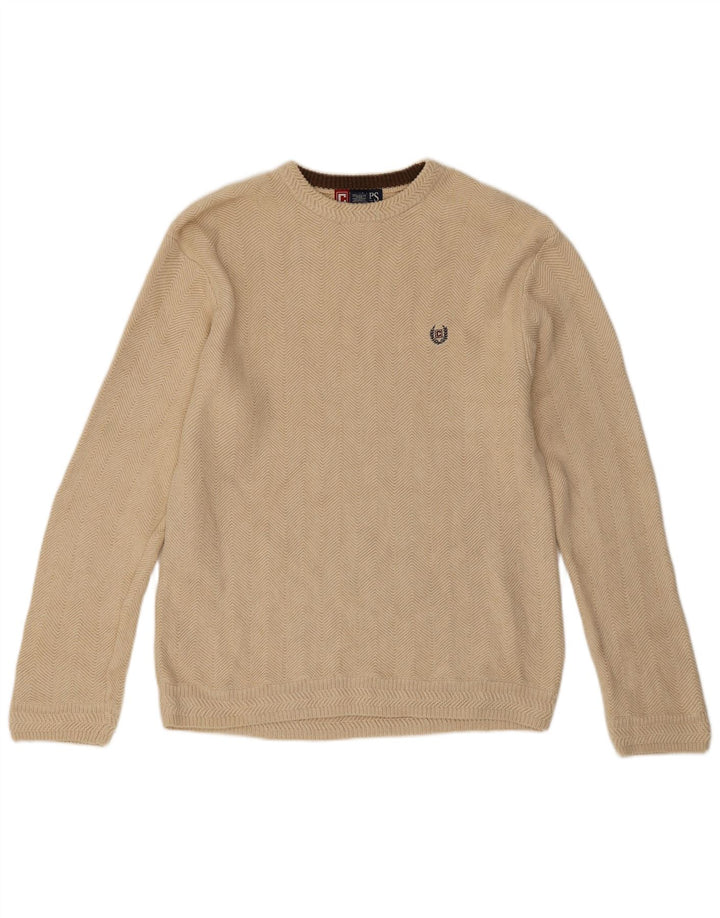 Chaps Mens Crew Neck Jumper Sweater Medium Beige Chevron Cotton