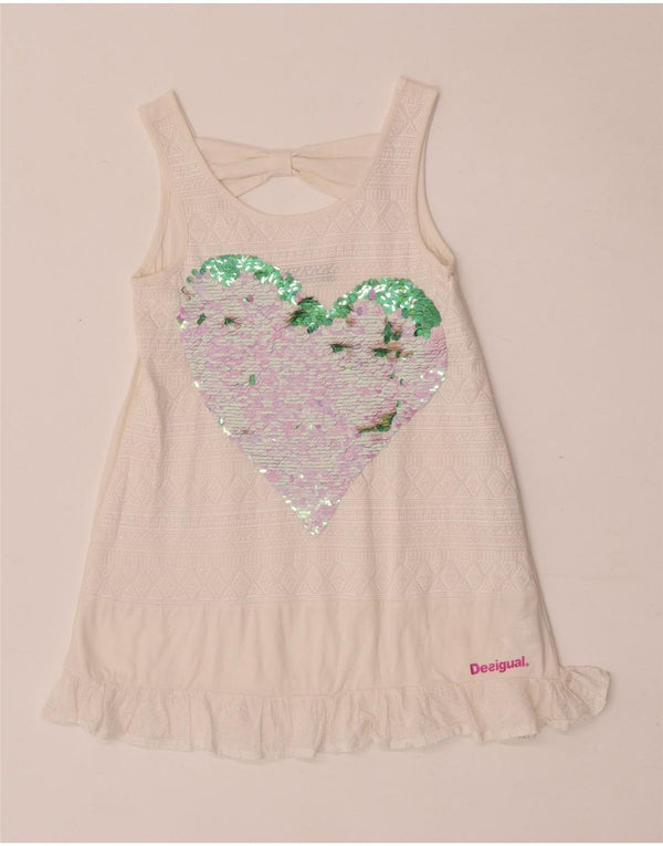 Desigual Girls Sleeveless Sundress 11-12 Years Off White Geometric Heart