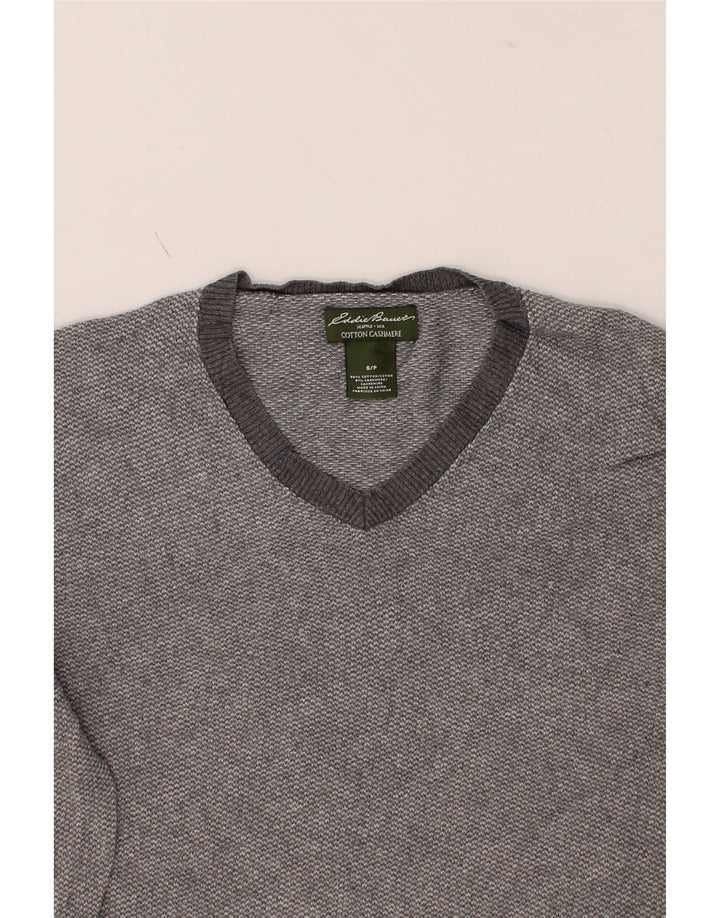 EDDIE BAUER Mens V-Neck Jumper Sweater Small Grey Cotton Vintage Eddie Bauer and Second-Hand Eddie Bauer from Messina Hembry 