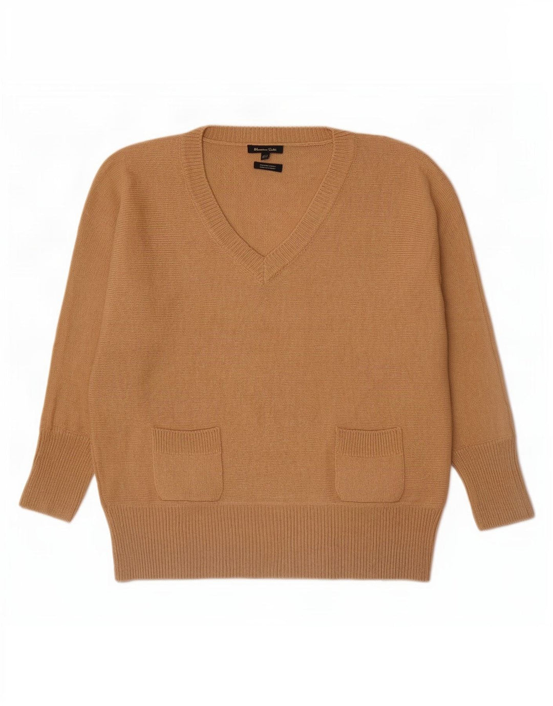 Massimo Dutti Womens V-Neck Jumper Sweater UK 14 Medium Beige Wool