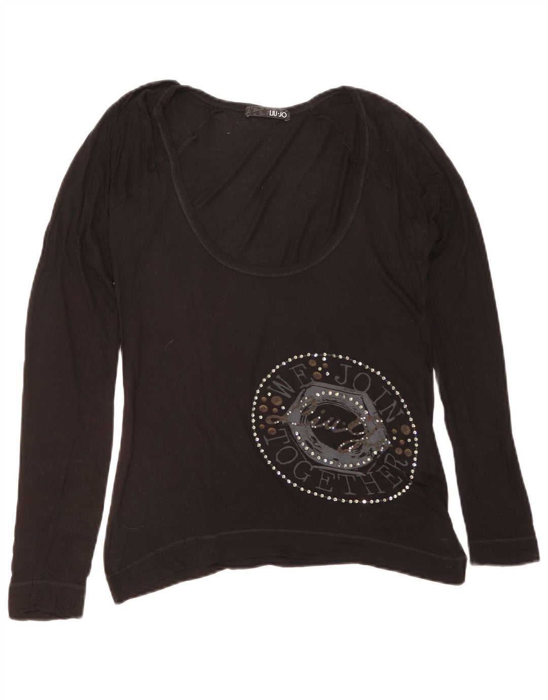 Liu Jo Womens Graphic Top Long Sleeve IT 44 Medium Black Viscose