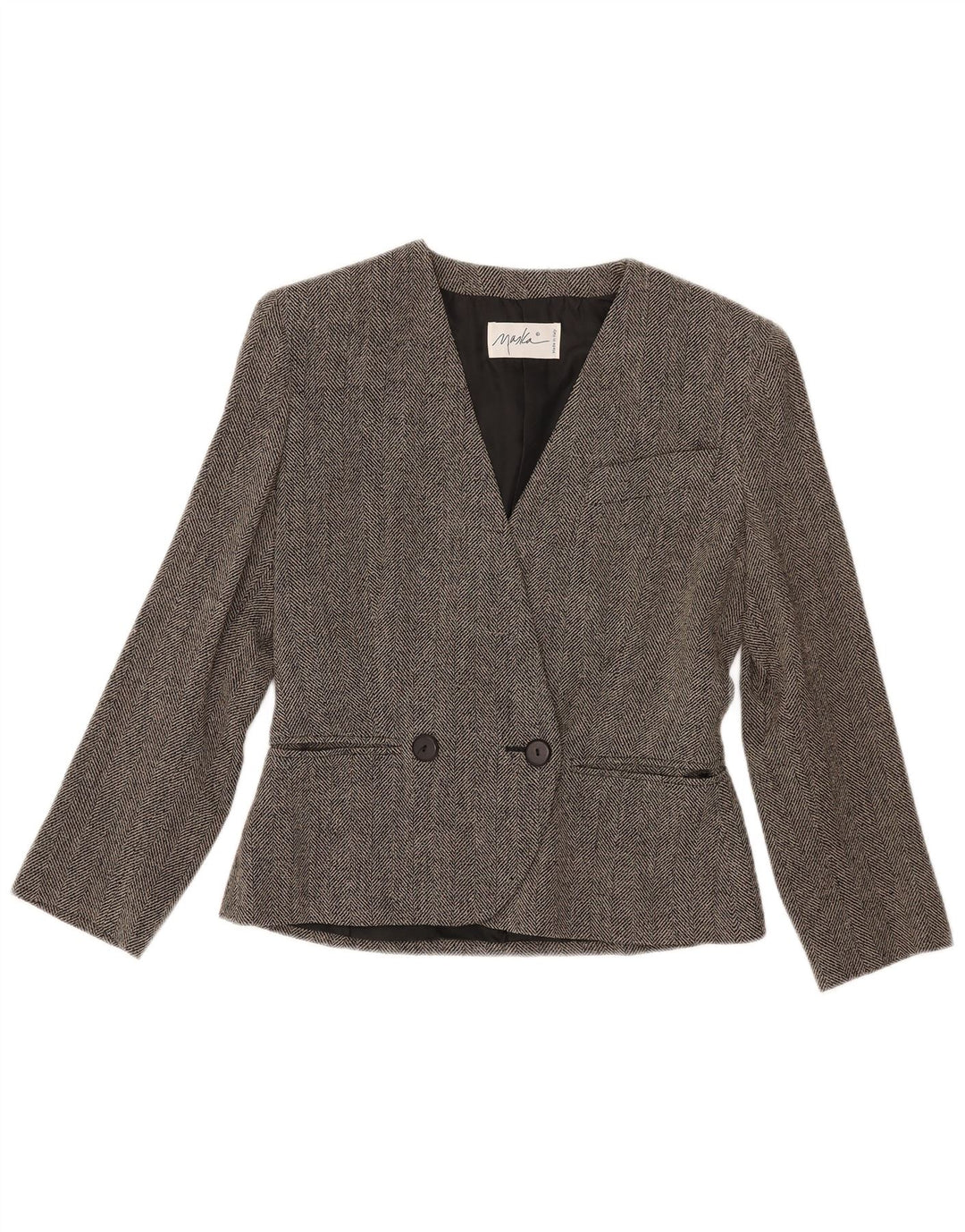 Maska Womens Double Breasted Blazer Jacket IT 42 Medium Grey Herringbone