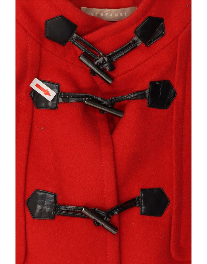 Stefanel Womens Hooded Duffle Jacket IT 48 XL Red Virgin Wool