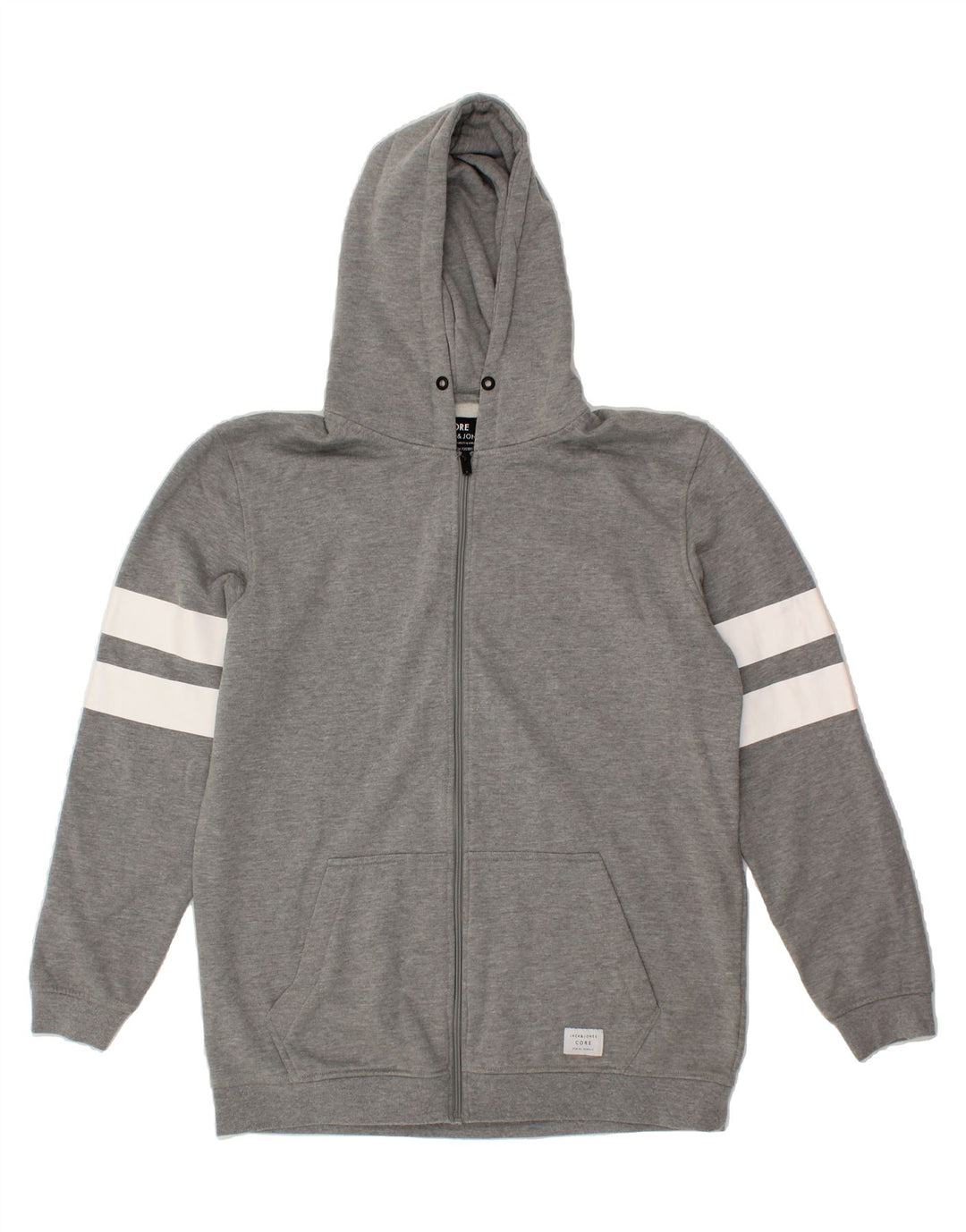 JACK & JONES Mens Zip Hoodie Sweater XL Grey Striped Polyester Vintage Jack & Jones and Second-Hand Jack & Jones from Messina Hembry 