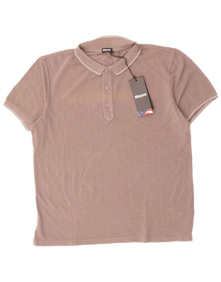 BLAUER Mens Polo Shirt XL Grey Cotton