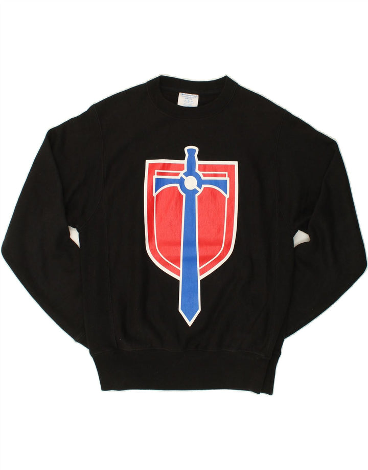CHAMPION Mens Graphic Sweatshirt Jumper Small Black Cotton Vintage Champion and Second-Hand Champion from Messina Hembry 