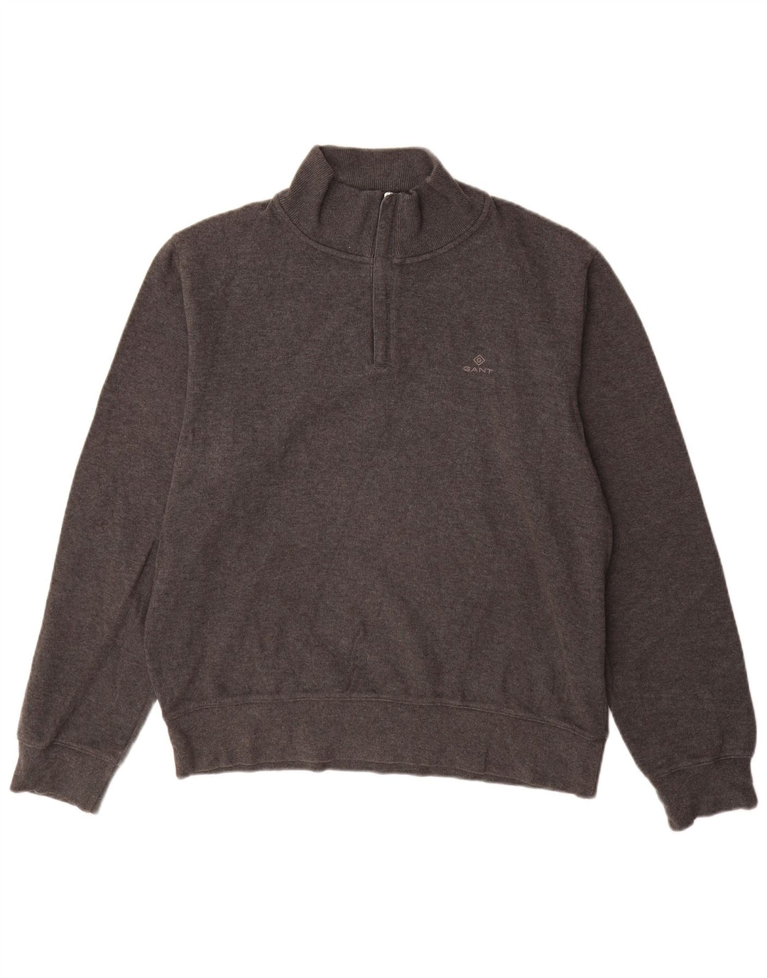 GANT Hommes Zip Neck Sweatshirt Jumper Large Gris Coton