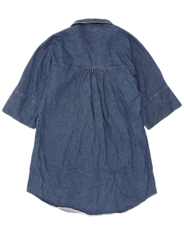 Zara Womens Denim Shirt Dress UK 14 Medium Blue Cotton