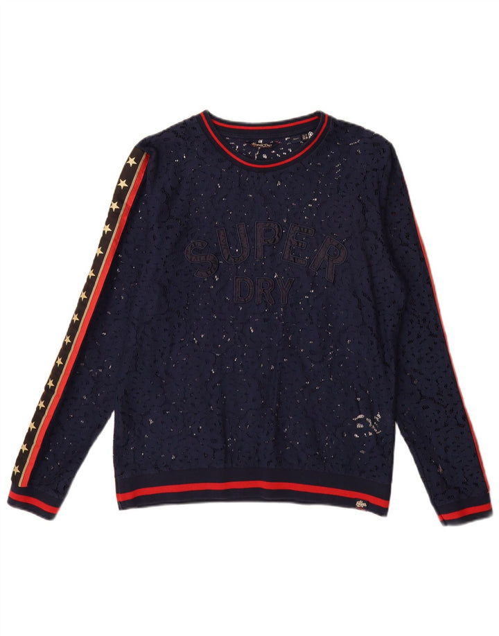 Superdry Womens Oversized Graphic Top Long Sleeve UK 10 Small Navy Blue