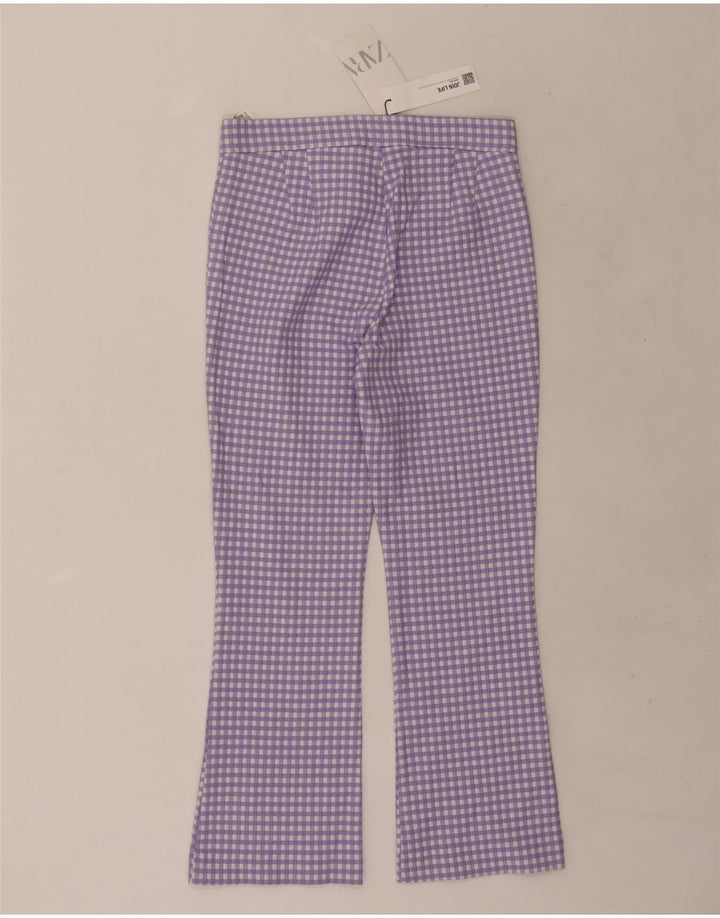 Zara Womens Bootcut Cropped Trousers Medium W28 L25 Purple Gingham