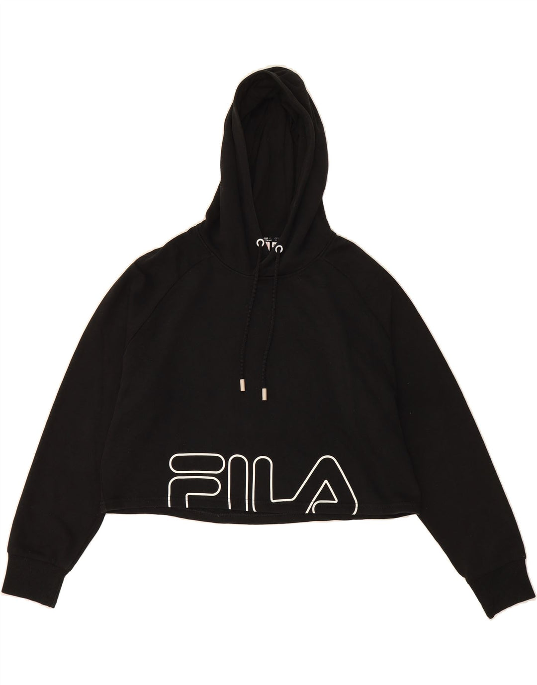FILA Womens Oversized Graphic Hoodie Jumper UK 14 Medium Black Vintage Fila and Second-Hand Fila from Messina Hembry 