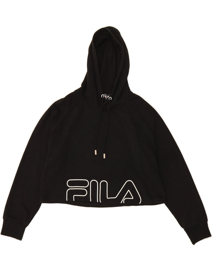 FILA Womens Oversized Graphic Hoodie Jumper UK 14 Medium Black Vintage Fila and Second-Hand Fila from Messina Hembry 