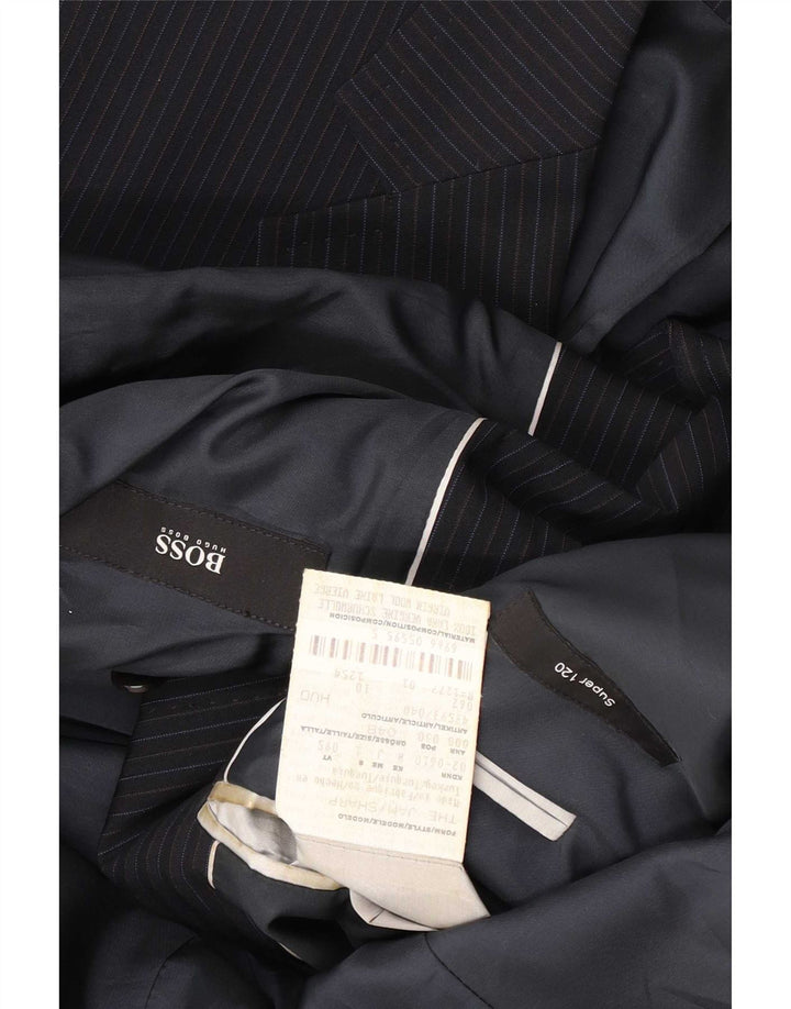 Hugo Boss Mens Jaqueta Blazer de 2 Botões EU 48 Médio Azul Marinho Risca de Giz