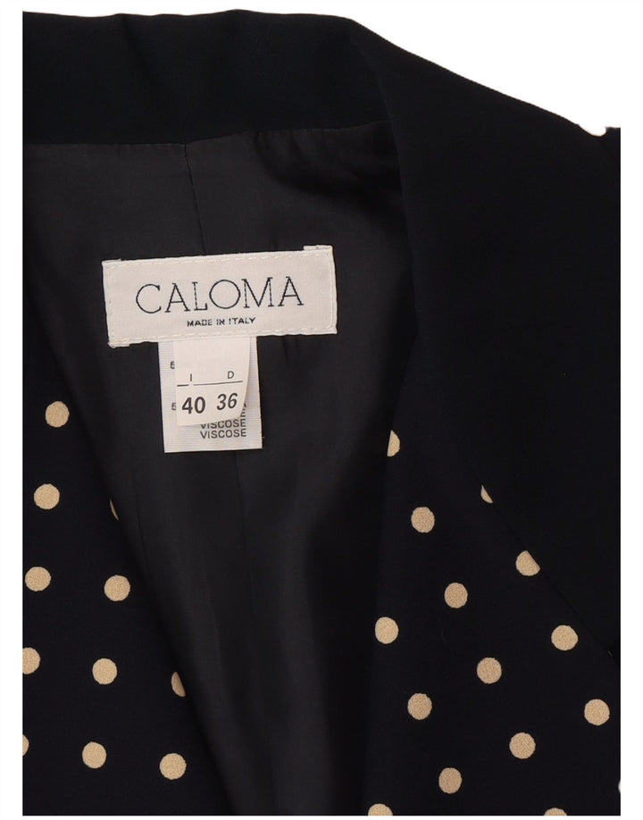 Caloma Womens 1 Button Blazer Jacket IT 40 Small Navy Blue Polka Dot