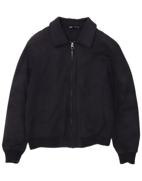 Zara Mens Bomber Jacket UK 38 Medium Bleu Marine Polyester