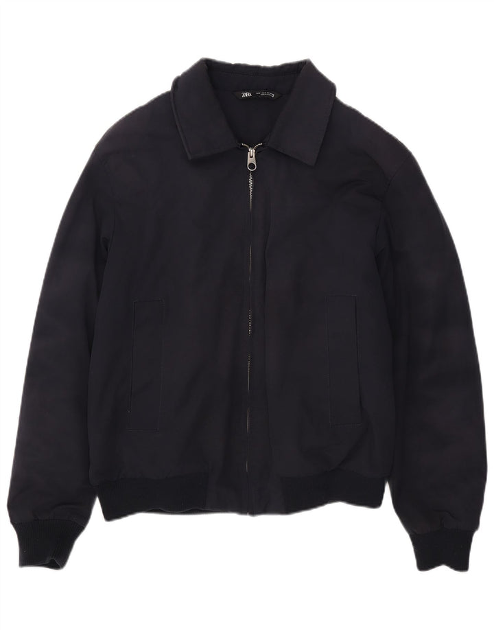 Zara Mens Bomber Jacket UK 38 Medium Bleu Marine Polyester