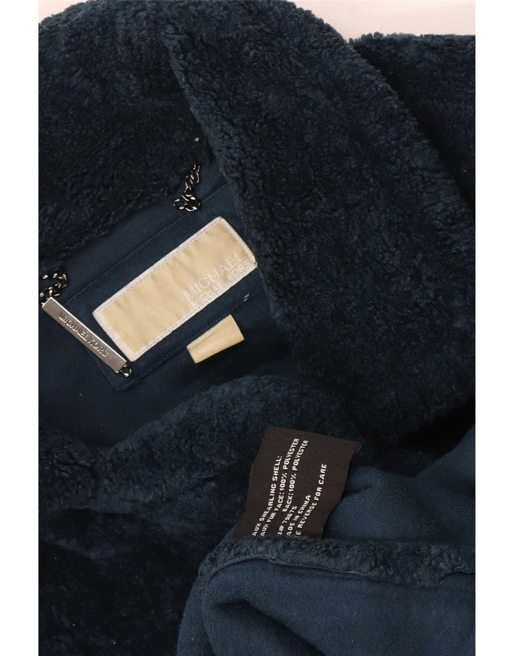 Michael Kors Womens Faux Fur Overcoat UK 14 Medium Navy Blue Polyester