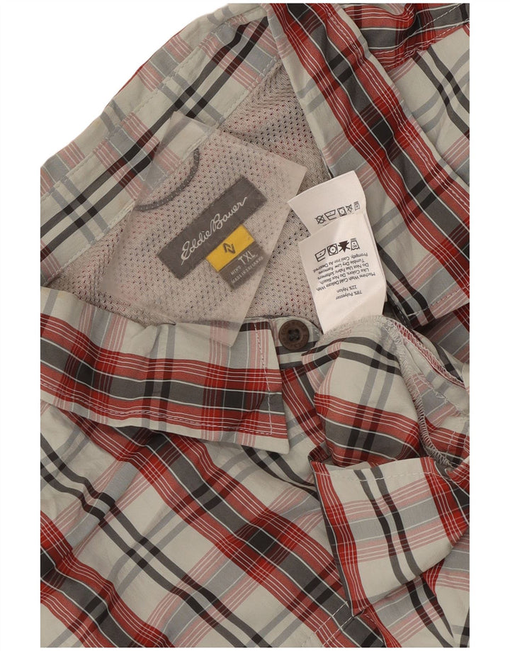 Eddie Bauer Mens Short Sleeve Shirt XL Red Check Polyester