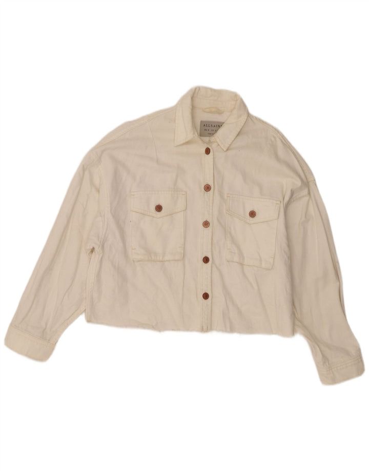 All Saints Womens Oversized Denim Shirt UK 8 Small White Cotton