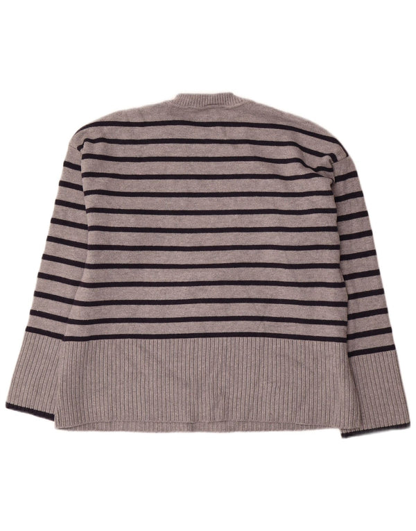 Zara Pull surdimensionné à col rond pour femme UK 10 Petit gris rayé