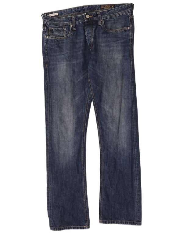 Jack & Jones Mens Clark Regular Fit Straight Jeans W34 L34 Blue Cotton