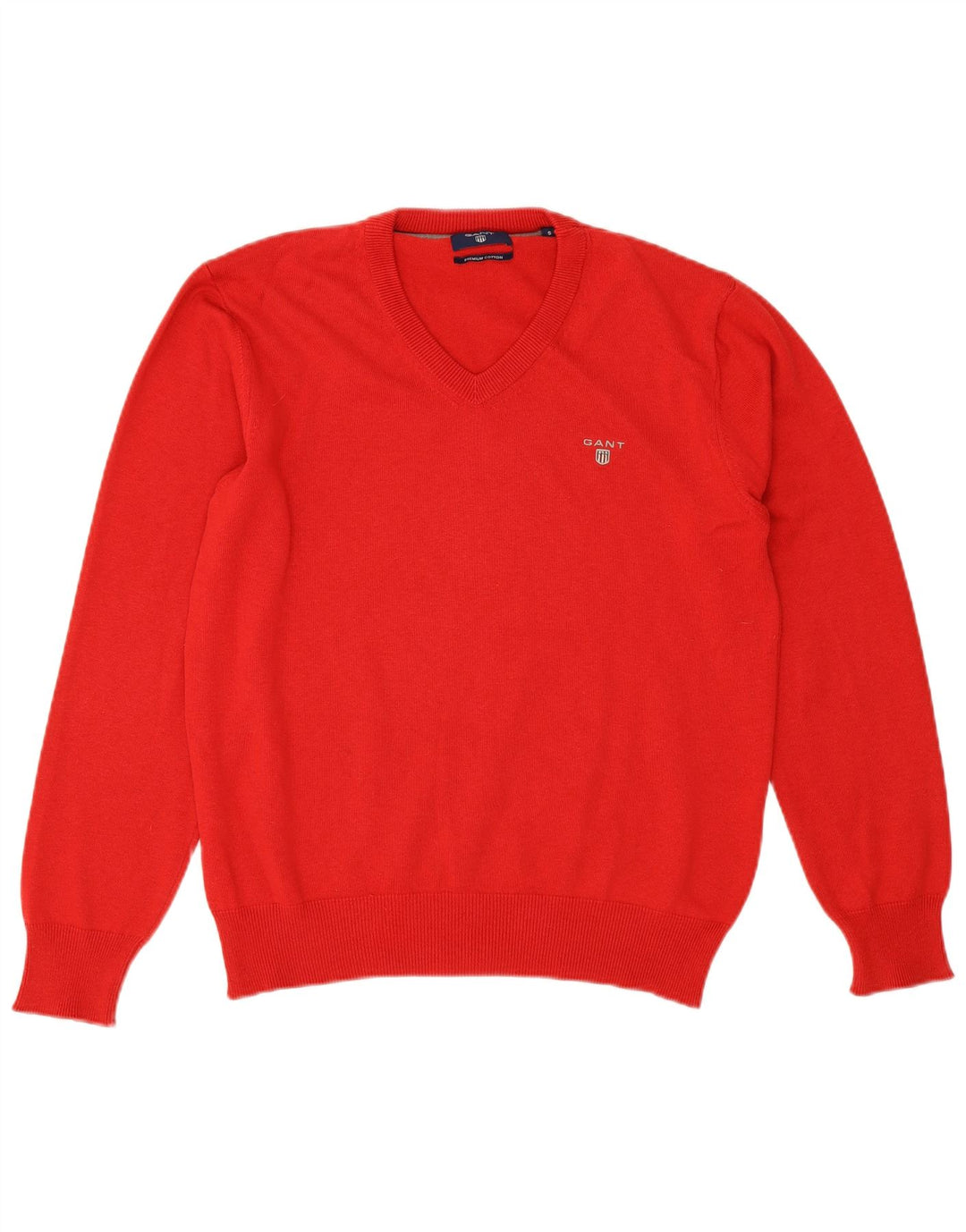 Gant Maglione da uomo con scollo a V piccolo in cotone rosso