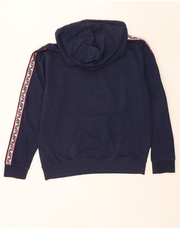 Fila Mens Graphic Hoodie Jumper Medium Navy Blue Colourblock Cotton