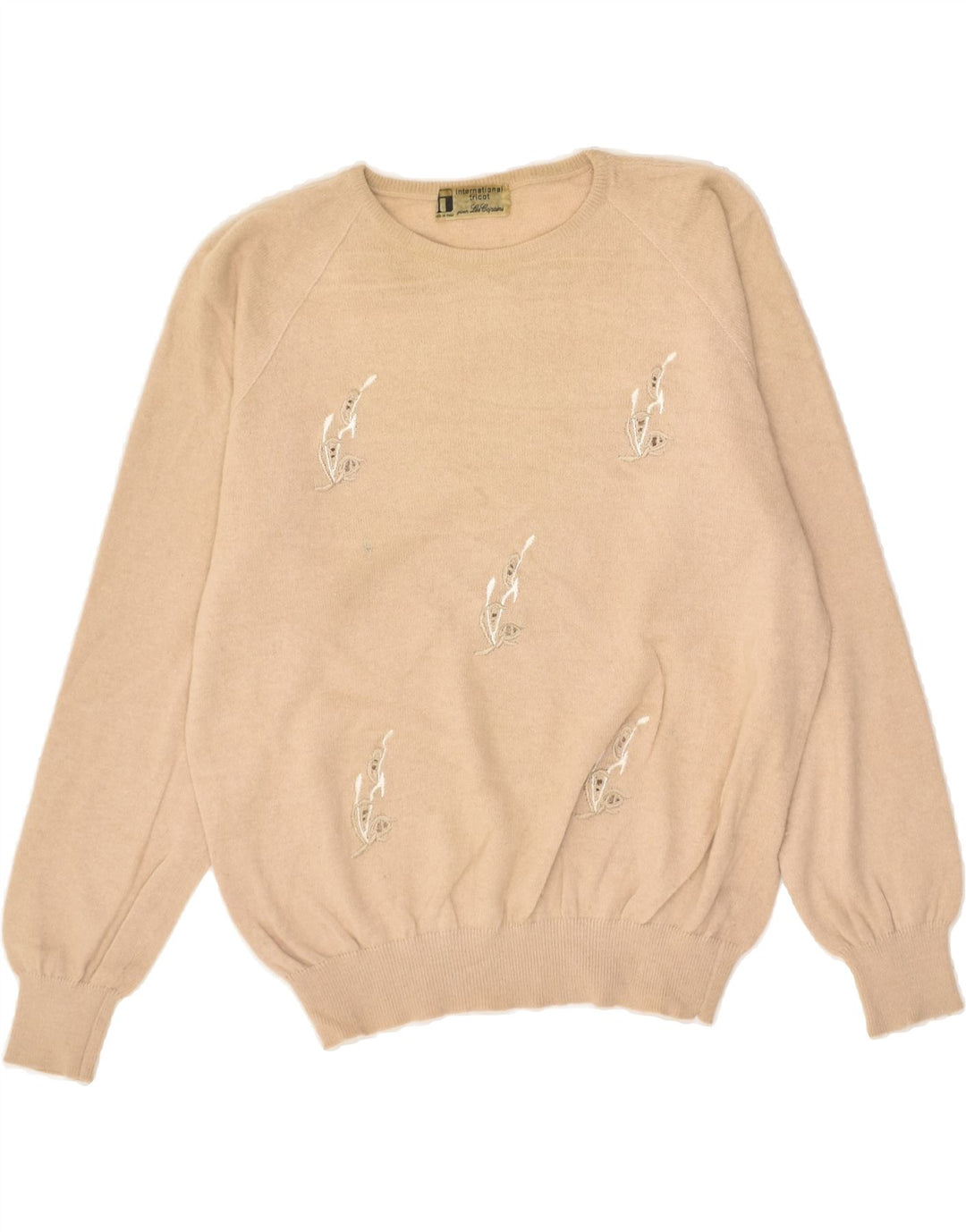 LES COPAINS Womens Crew Neck Jumper Sweater UK 16 Large Beige Floral | Vintage Les Copains | Thrift | Second-Hand Les Copains | Used Clothing | Messina Hembry 