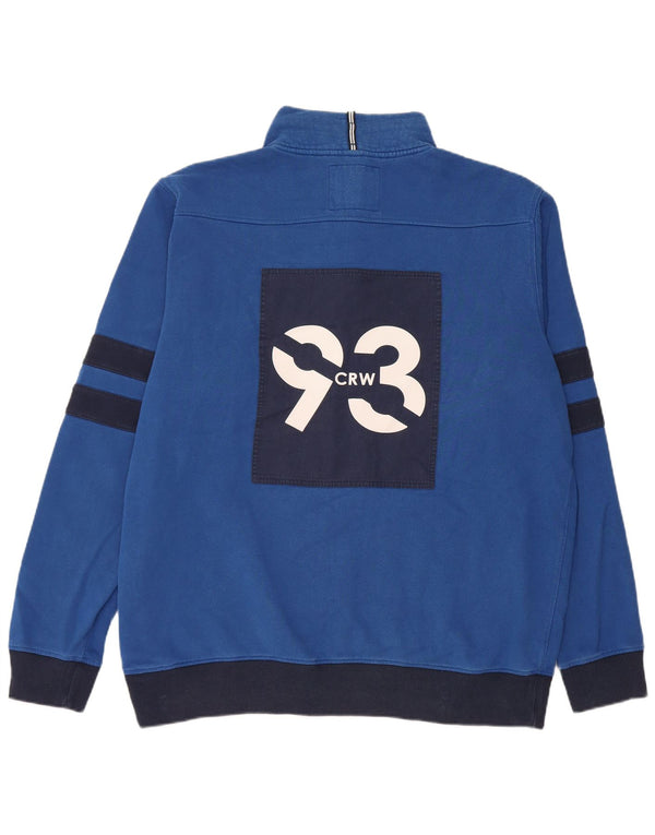Crew Clothing Mens Graphic Zip Neck Sweatshirt Jumper XL Blue Colourblock