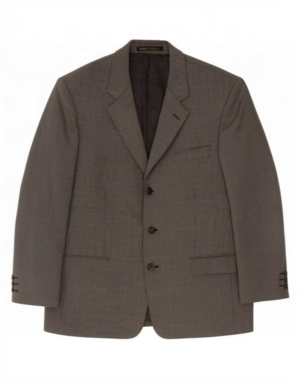 Giacca blazer a 3 bottoni da uomo Marks & Spencer UK 44 XL lana vergine a quadretti grigia