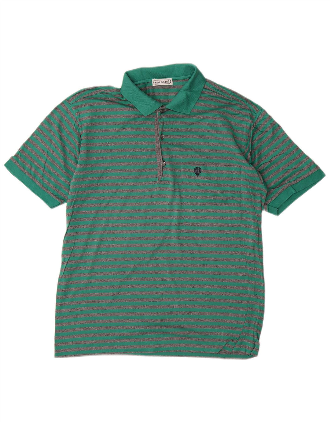 CACHAREL Mens Polo Shirt Small Green Striped Cotton