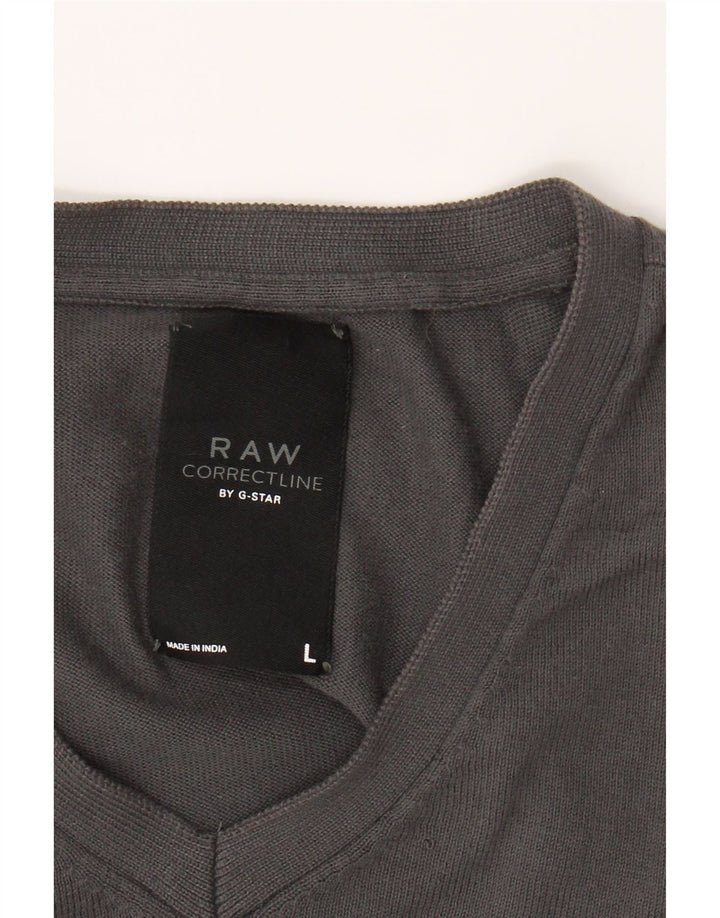 G-STAR Mens V-Neck Jumper Sweater Large Grey Cotton Vintage G-Star and Second-Hand G-Star from Messina Hembry 