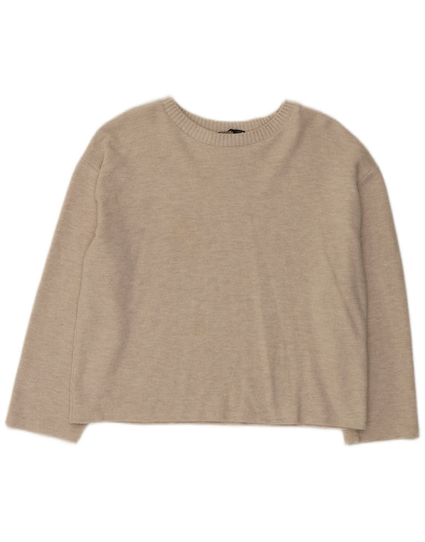 Zara Womens Boat Neck Jumper Sweater UK 16 Large Beige Polyester