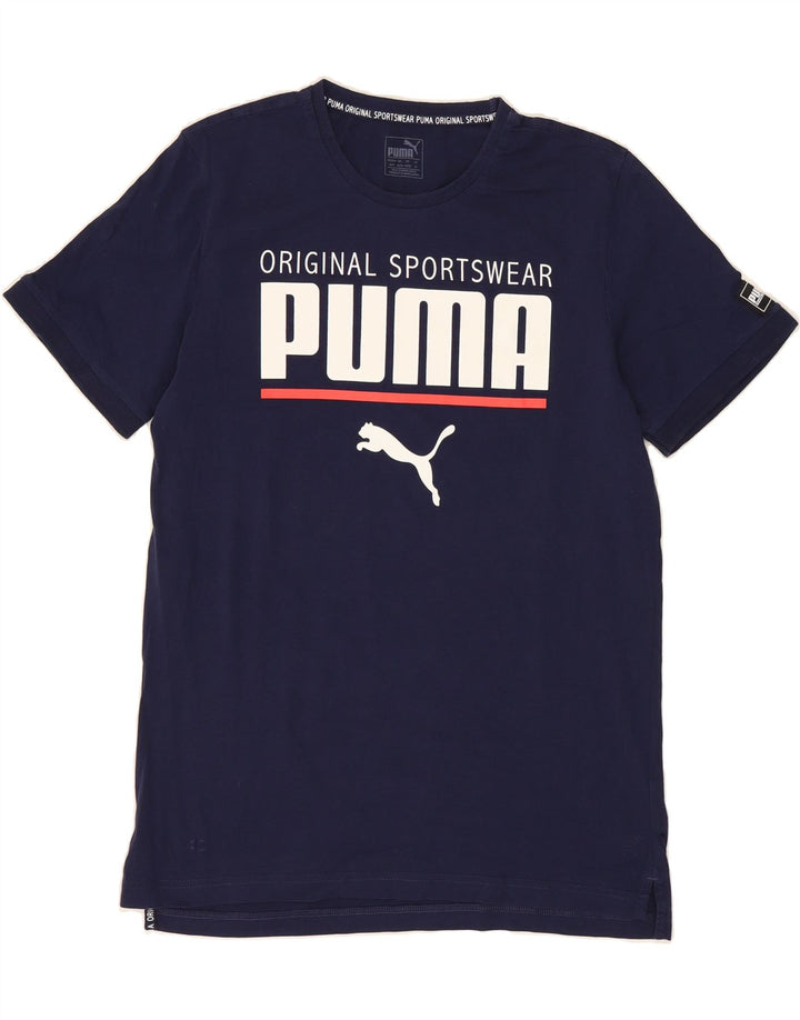 PUMA Mens Graphic T-Shirt Top Medium Navy Blue Cotton Vintage Puma and Second-Hand Puma from Messina Hembry 