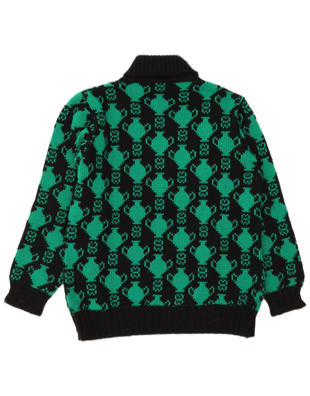 Vintage Womens Abstract Pattern Roll Neck Jumper Sweater UK 12 Medium Black